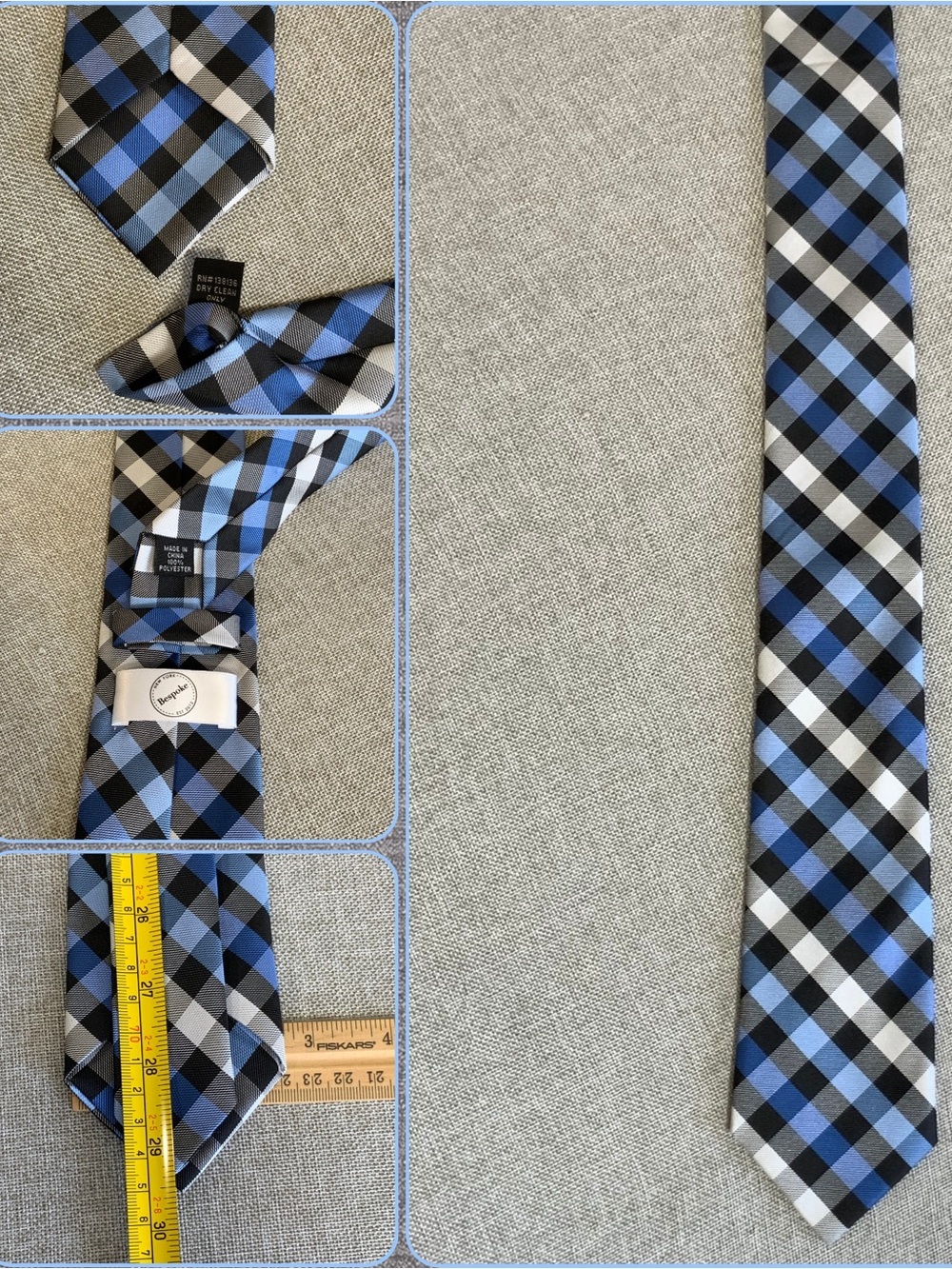Bespoke Blue Black White Plaid Men's Tie
